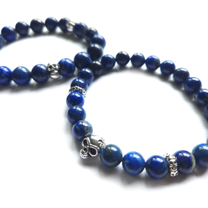 AAA Lapis Lazuli and Sterling silver skull beads bracelet (10mm)