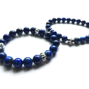 AAA Lapis Lazuli and Sterling silver skull beads bracelet (10mm)