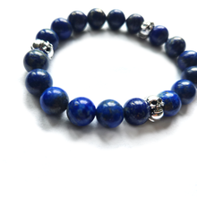 Load image into Gallery viewer, AAA Lapis Lazuli and Sterling silver skull beads bracelet (10mm)