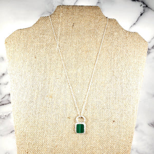 Protection stone malachite silver necklace