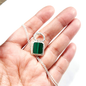 Protection stone malachite silver necklace