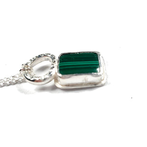 Protection stone malachite silver necklace