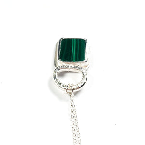 Protection stone malachite silver necklace