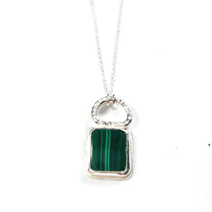 Protection stone malachite silver necklace