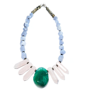 Love Bird, Spikey rose quartz statement necklace