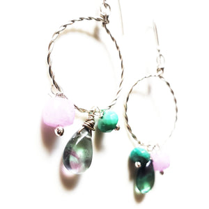 Whispering : Lavender Moonstone, Chrysoprase, Fluorite hoop earrings