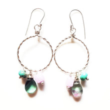 Load image into Gallery viewer, Whispering : Lavender Moonstone, Chrysoprase, Fluorite hoop earrings