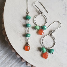 Load image into Gallery viewer, Be You : Fire Opal, Chrysoprase,  hoop earrings