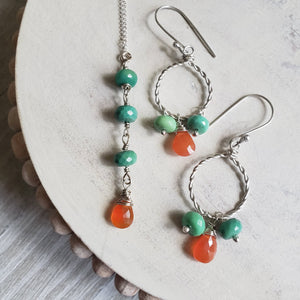 Be You : Fire Opal, Chrysoprase,  hoop earrings