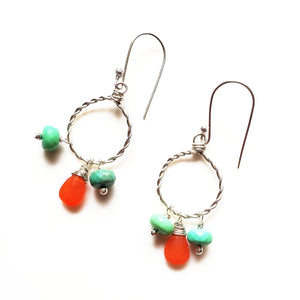 Be You : Fire Opal, Chrysoprase,  hoop earrings