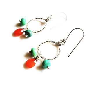 Be You : Fire Opal, Chrysoprase,  hoop earrings