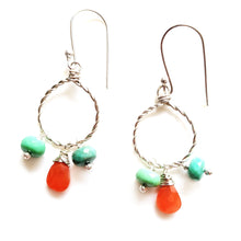 Load image into Gallery viewer, Be You : Fire Opal, Chrysoprase,  hoop earrings