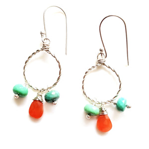 Be You : Fire Opal, Chrysoprase,  hoop earrings