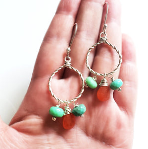 Be You : Fire Opal, Chrysoprase,  hoop earrings