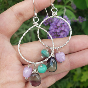 Whispering : Lavender Moonstone, Chrysoprase, Fluorite hoop earrings