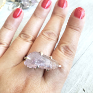 Raw Amethyst Silver Ring, Ring Size 11 1/4