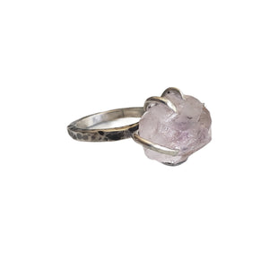 Raw Amethyst Silver Ring,  Size 3 1/2