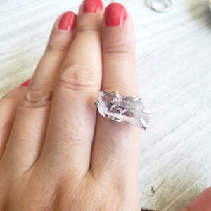 Raw Amethyst Silver Ring,  Ring Size 7 3/4,