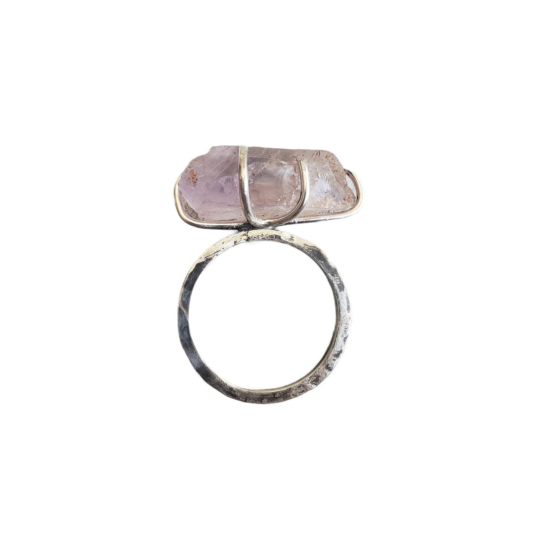 Raw Amethyst Silver Ring, Ring Size 11 1/4