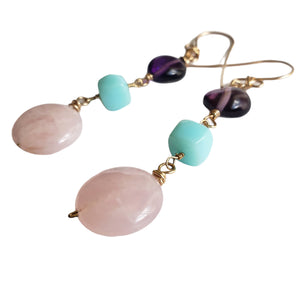 Mix Gemstone Earrings (Amethyst, Rose Quartz, Peruvian Opal)