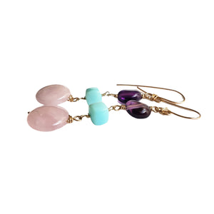 Mix Gemstone Earrings (Amethyst, Rose Quartz, Peruvian Opal)