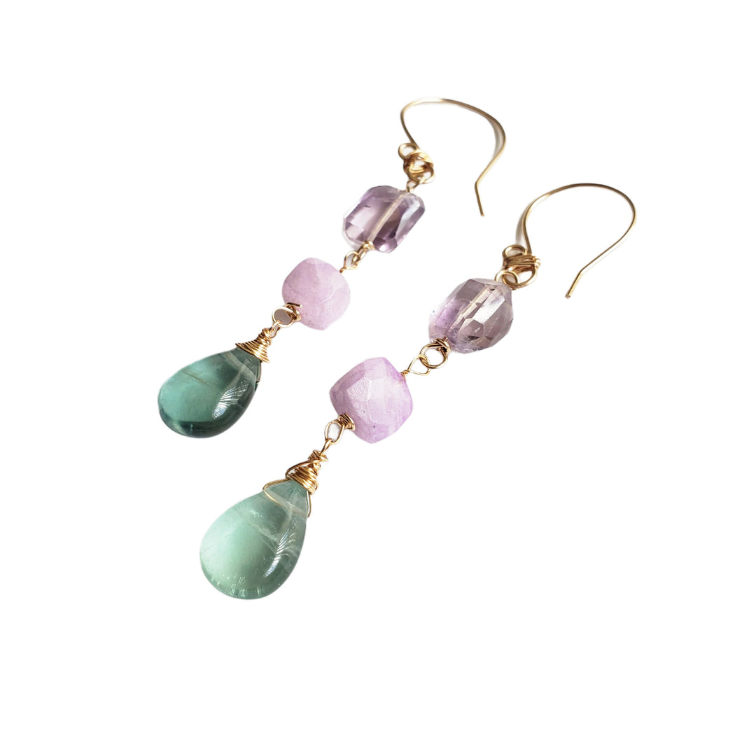 Mix Gemstone Earrings, (Amethyst, Moonstone, Fluorite)