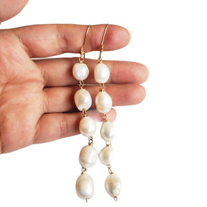 Freshwater pearl long earrings