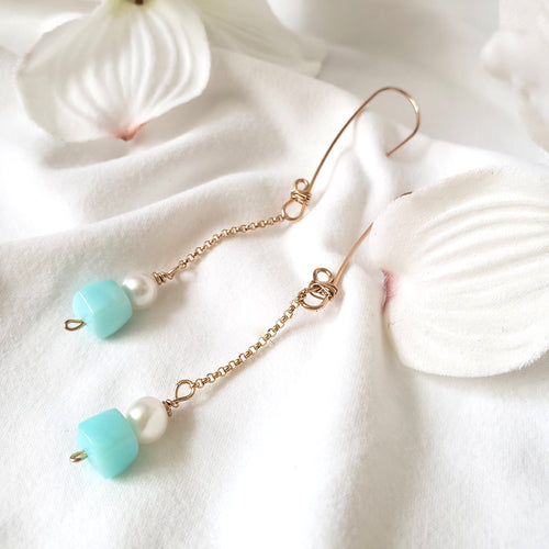 Peruvian Opal and pearl dangle earrings