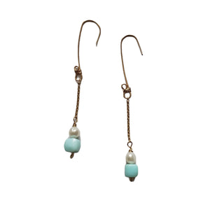 Peruvian Opal and pearl dangle earrings