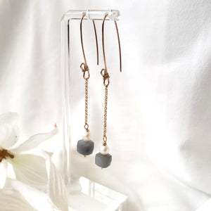 Chalcedony and pearl dangle earrings