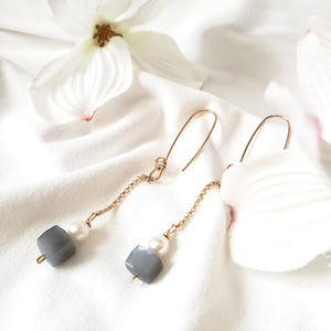 Chalcedony and pearl dangle earrings