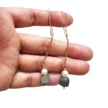 Load image into Gallery viewer, Chalcedony and pearl dangle earrings