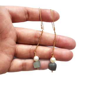 Chalcedony and pearl dangle earrings