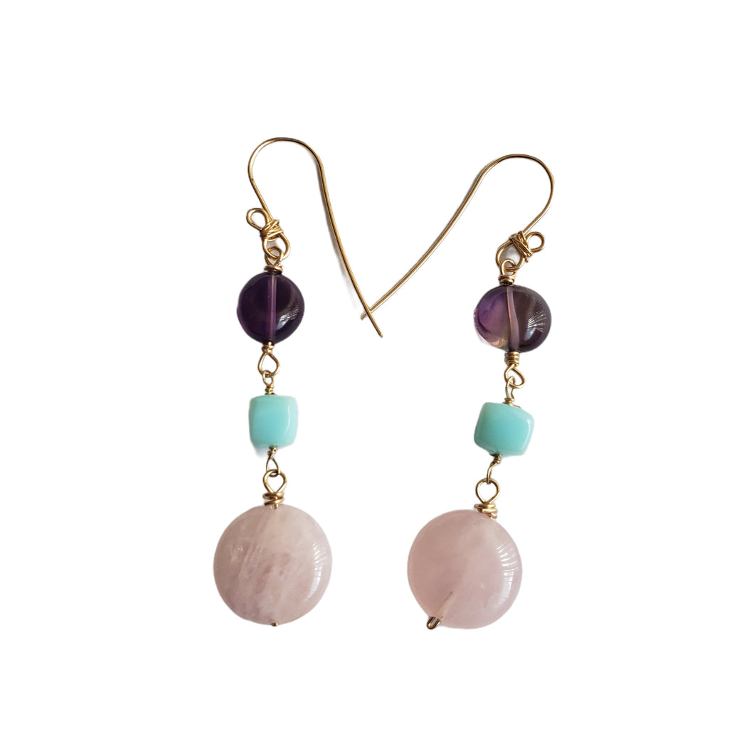 Mix Gemstone Earrings (Amethyst, Rose Quartz, Peruvian Opal)