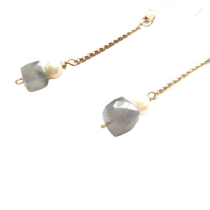 Chalcedony and pearl dangle earrings