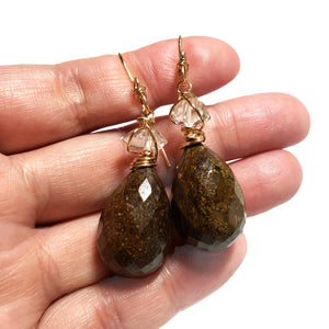 Bronzite and Herkimer Diamond Earrings