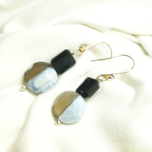 Blue Opal and Onyx Earrings