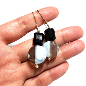 Blue Opal and Onyx Earrings