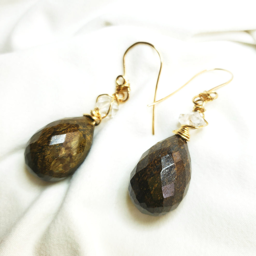 Bronzite and Herkimer Diamond Earrings