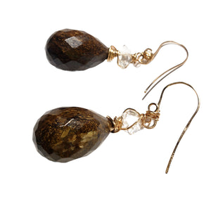 Bronzite and Herkimer Diamond Earrings