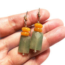 Load image into Gallery viewer, Green aventurine and yellow jade earrings