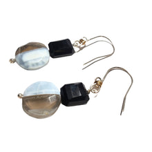 Load image into Gallery viewer, Blue Opal and Onyx Earrings