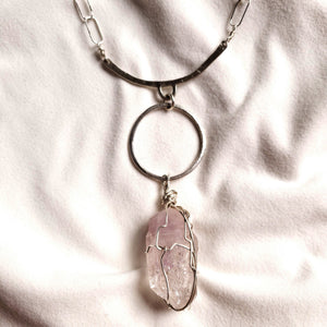 Raw stone jewelry, Natural Lemurian Amethyst Necklace, Healing Jewelry