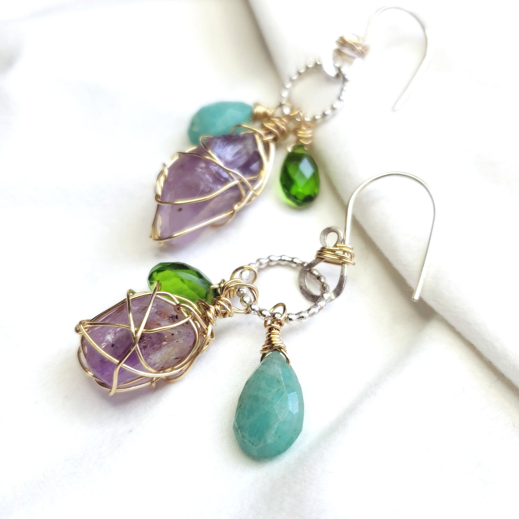 Raw stone jewelry, Lemurian Amethyst Earrings