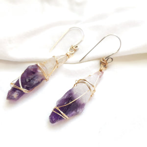 Raw stone jewelry, Raw Amethyst Earrings