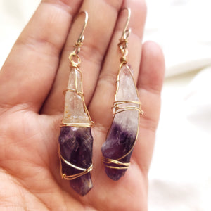 Raw stone jewelry, Raw Amethyst Earrings