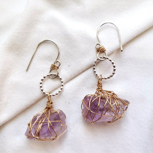 Raw stone jewelry, Lemurian Amethyst Earrings, A3