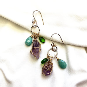 Raw stone jewelry, Lemurian Amethyst Earrings