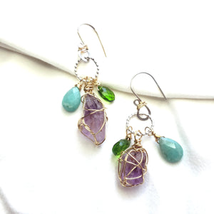 Raw stone jewelry, Lemurian Amethyst Earrings