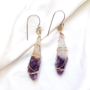 Raw stone jewelry, Raw Amethyst Earrings